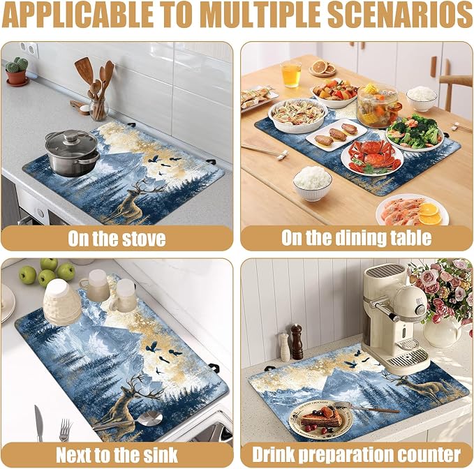 Misty Forest Deer Stove Top Covers for Electric Stove, Mountain Electric Gas Stove Pad Heat Resistant Range Cooktop Protector for Home Decor Kitchen 28"x20"