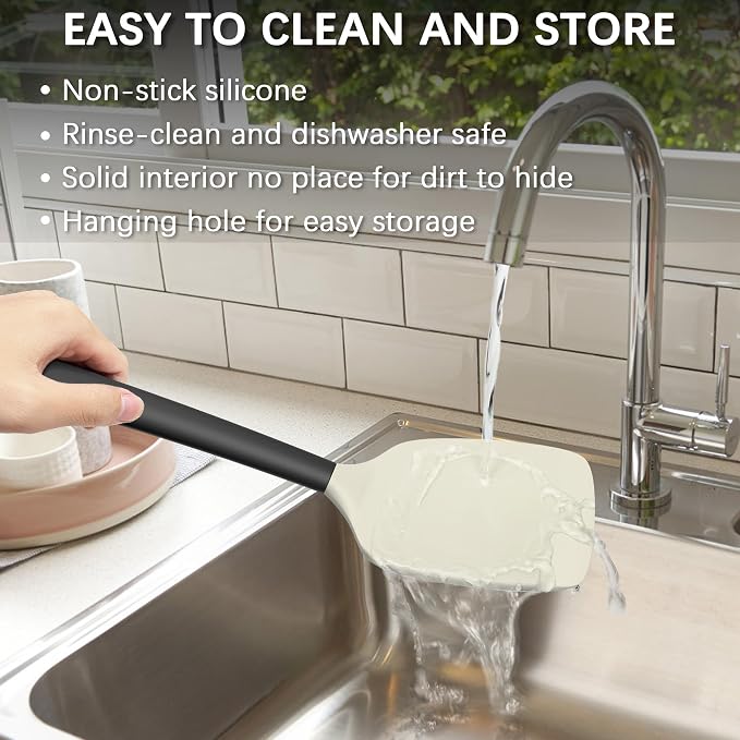 Coukre 2 Pack Silicone Spatula Set,High Heat Resistant, BPA-Free | Dishwasher Safe Kitchen Spatula for Nonstick Pans, Solid & Slotted Turners for Cooking, Sautéing, and Flipping, BeigeBlack