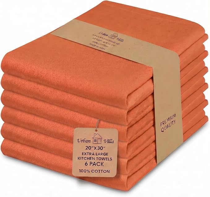 Urban Villa Kitchen Towels Cotton Dish Towels 20”x30” (Set of 6) Orange