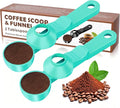2-in-1 Coffee Scoop with Funnel, 2 Tbsp Measuring Spoon for Reusable K Cups, Ground Coffee, Protein Powder & Tea, Mess-Free Plastic Design（Light Green-2pack）