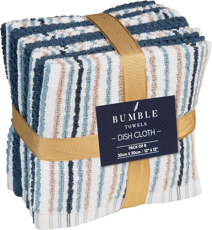 Bumble Dish Cloths 8-Pack, 100% Cotton Kitchen Towels, 12"x12" Blue | 430 GSM Soft Dish Towels for Kitchen, Highly Absorbent & Durable Kitchen Rags for Washing Dishes