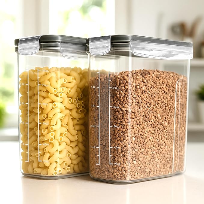 Utopia Kitchen Cereal Containers Storage Set with Lids, 3 Pack, 4L, Clear | Airtight Food Storage Containers with Lids, BPA-Free Cereal Dispensers for Pantry Organization and Storage