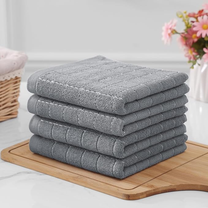 Homaxy 100% Cotton Terry Kitchen Towels, 2 Pack, Grey | Ultra Soft and Absorbent Dish Towels for Kitchen, Suitable for Drying and Washing Dishes