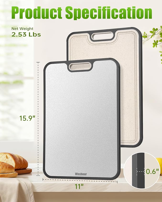 Titanium Cutting Board for Kitchen, Food Grade Titanium Cutting Boards 2 in 1 Double Sides, Non Slip Cutting Mat 16" x 11"