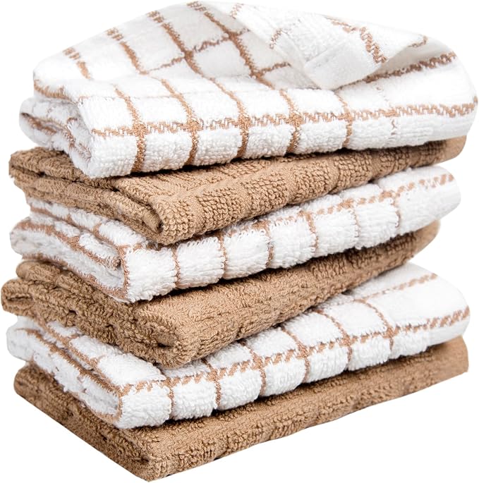 Bumble Dish Cloths (6-Pack), 100% Cotton Kitchen Towels, 12"x12" - Tan | 405 GSM | Soft, Highly Absorbent & Durable Dish Towels for Kitchen