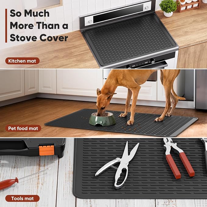 Stove Top Covers for Electric Stove, Glass Cooktop Protector 30''L x 21''W | Waterproof Foldable Anti-Slip Heat Resistant Induction Silicone Stove Mat, Camper RV Stovetop Cover, Kitchen Dish Drying Mat