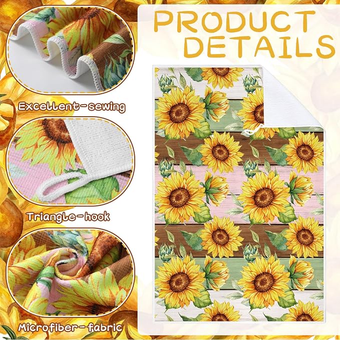4 Pcs Sunflower Kitchen Towels Gifts Floral Hand Dish Towels | Absorbent Farmhouse Yellow Fast Drying Decor Housewarming Gift for Cooking Bathroom Kitchen Decor