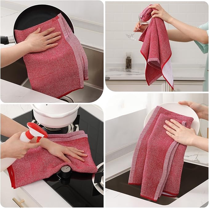 Mordimy Premium Large Cotton Kitchen Towels (18"x 28", 3 Pack), Red | 100% Ring Spun Cotton, Super Absorbent, 380 GSM, Flat & Terry, Soft, Hanging Loop Dish Towels