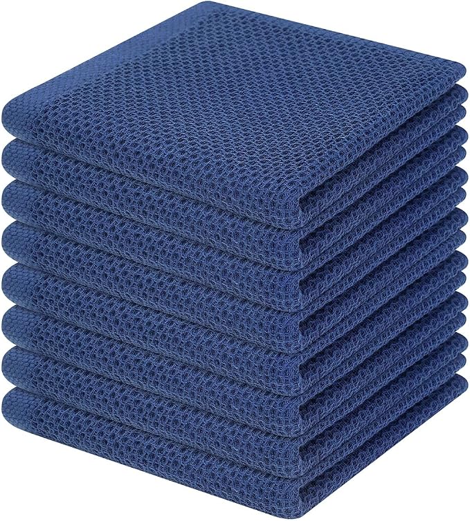 Homaxy 100% Cotton Waffle Weave Kitchen Dish Cloths 8-Pack, Navy Blue | 12 x 12 Inches, Ultra Soft Absorbent Dish Towels, Quick Drying Dish Rags with Hanging Loop