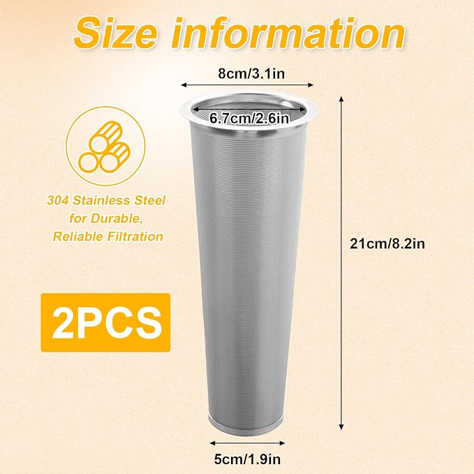 2 Pack 304 Stainless Steel Cold Brew Coffee Filter, Ultra-Fine Mesh Strainer for 1-2 Quart Wide Mouth Mason Jars, Seal Ring Design for Tea Fruit Infused Water