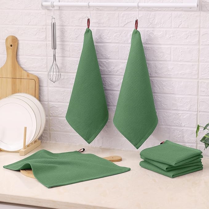 Homaxy 100% Cotton Waffle Weave Dish Cloths, 6 Pack, Grass Green | Soft and Absorbent Dish Towels, 12 x 12 Inches Quick Dry Dish Rags