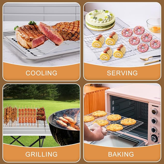 Briout Cooling Rack for Cooking Baking 3 Tiers, 16" x 10" Wire Rack, Silver | Thick Wire Rack, Oven & Dishwasher Safe, for Roasting, Grilling, Drying, Fits Half Sheet Pan