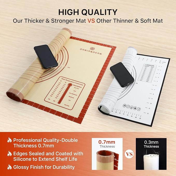 DANIA & DEAN Silicone Baking Mat, 28x20 Large Pastry Mat with Measurements | 2026 Upgraded Extra Thick Non-Slip Reusable Counter Mat for Sourdough Bread Pie Crust Pizza Dough Rolling Kneading