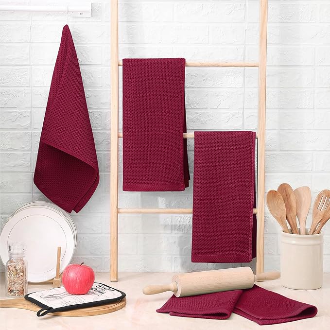Homaxy 100% Cotton Waffle Weave Kitchen Dish Towels 4-Pack, Magenta | 13 x 28 Inches, Ultra Soft Absorbent Dish Towels, Quick Drying Cleaning Towels