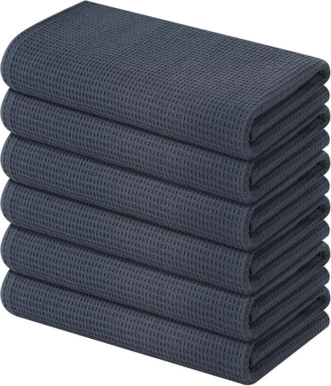 Homaxy 100% Cotton Waffle Weave Kitchen Towels, 6 Pack, Dark Grey | Soft and Absorbent Dish Towels, 16 x 26 Inches Quick Dry Hand Towels