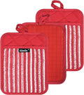 Alselo Silicone Pot Holders Set of 3 Heat Resistant & Non Slip Potholders | Professional Oven Hot Pads with Pockets Mitts for Kitchen Cooking Baking Barbecue (Red, 3)