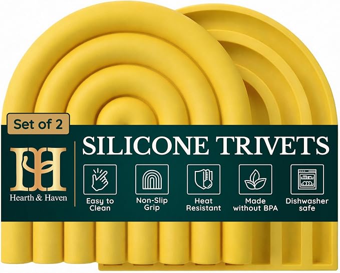 Silicone Trivets for Hot Dishes, Heat-Resistant, Non-Slip Pot Holders for Kitchen & Coasters Durable Hot Pads for Pots, Pans, Baking Dishes & Kitchen Appliances Set of 2 Sunflower Yellow