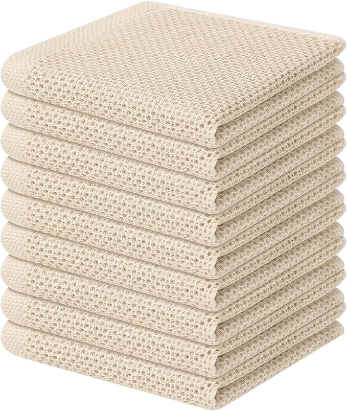 Homaxy 100% Cotton Waffle Weave Kitchen Dish Cloths, 9-Pack, Beige | Ultra Soft Absorbent Dish Towels, Quick Drying Dish Rags with Hanging Loop, 12 x 12 Inches