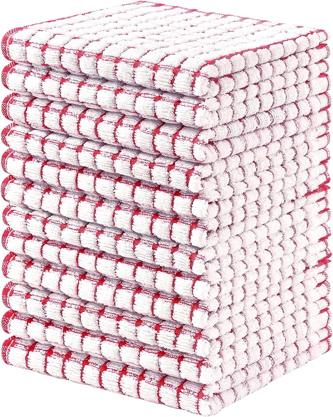 Homaxy 12 Pack Terry Kitchen Dish Cloths, 12"x12", Red | Super Soft and Absorbent Dish Rags, Quick Drying Reusable Dish Towels for Washing Dishes