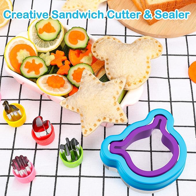 8 pcs Sandwich Cutters for Kids Lunch, Breakfast Crustless Sandwich Maker | Sandwich Cutter and Sealer Star Cookie Cutter Bread Decruster Lunch Box Accessories for Kids Children Adult