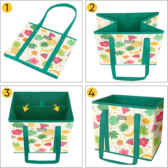 BALEINE 3PK Reusable Grocery Bags, Heavy Duty Shopping Tote Bag | 12'' Long Handles, Reinforced Bottom Keeps Upright, Fold Flat Storage, Water-Resistant Shopping Bag, Multiple Color Options