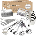 CuttleLab 22-Piece Stainless Steel Measuring Cups and Spoons Set, Tad Dash Pinch Smidgen Drop Mini Measuring Spoons, Measuring Stick Leveler, Measurement Conversion Chart Fridge Magnet, (Charcoal)