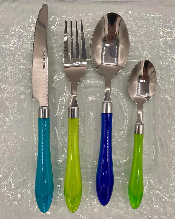 Gypsy Color Sea Green & Blue Mix & Match Stainless Steel Flatware Collection, Set of 16