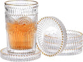 Set of 5 Modern Clear Coaster-Glass Coasters for Drinks,Clear with Gold Rim | Crystal Coasters Round Cup Mat, Coffee Table Decor for Office, Kitchen, Bar, Dining Room, Living Room, Patio