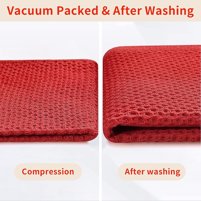 Homaxy 100% Cotton Waffle Weave Kitchen Dish Towels 4-Pack, Red | 13 x 28 Inches, Ultra Soft Absorbent Dish Towels, Quick Drying Cleaning Towels
