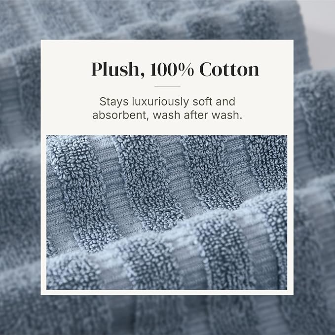 Modern Threads 6 Piece Bath Towel Set – Bathroom Set with 2 Bath Towels, 2 Hand Towels, and 2 Wash Cloths – 100% Cotton, Super Absorbent & Extra Soft – Reversible Natural Vine (Blue)