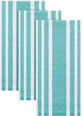 Homaxy Premium Cotton Stripe Kitchen Towels 3 Pack, 18"x 28", Teal | Large 380 GSM Kitchen Hand Towels, Soft Terry Dish Towels, Highly Absorbent Tea Towel Set with Hanging Loop