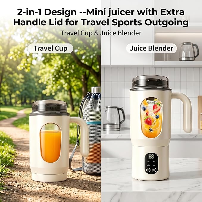 Portable Blender 20oz Personal Electric Juicer Cup with 12 Blades Auto Cleaning，Rechargeable Travel Blender for Smoothies, Shakes, Salsa, Ice Crushing & Frozen Drinks,with Lid for Direct Drinking
