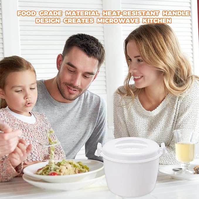 Microwave Rice Cooker, BPA-Free Rice Cooker Microwave, Cook Rice, Steam Vegetables & Reheat Meals, Dishwasher Safe for Dorm, Office & Small Kitchen (1.8L)