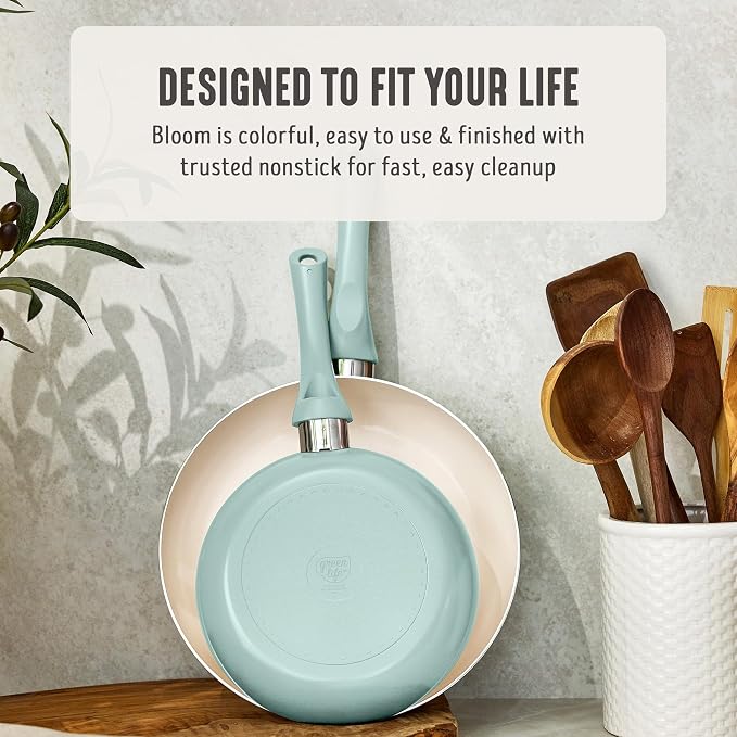 GreenLife 2 Piece (8" & 10") Ceramic Nonstick Skillet Set, Mint Green | PFAS-Free Nonstick Coating, Frying Pans, Omelet Pans, Everyday Pan, Induction Ready, All Stovetop Compatible, Dishwasher Safe
