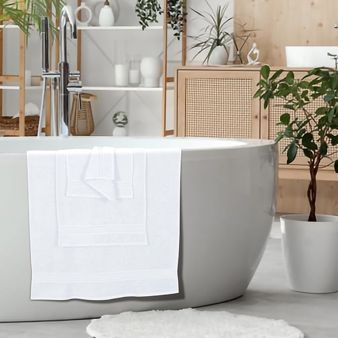 Ultra Soft 6 Pack Cotton Towel Set, Contains 2 Bath Towels 28x55 inch, 2 Hand Towels 16x24 inch & 2 Wash Coths 12x12 inch, Ideal Everyday use, Compact & Lightweight - White