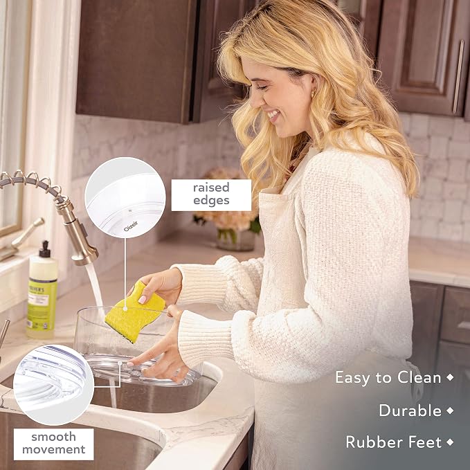 Oizeir Lazy Susan Turntable (2-Pack) - Clear Acrylic, Rotates 360 Degrees, Easily Organize Your Fridge, Cabinet or Counter - Carousel Storage for Food, Spices, Cosmetics | Clear Acrylic, Non-Skid, Raised Edge; Rotating Spice Rack for Kitchen, Pantry, F...