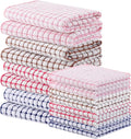 Homaxy Kitchen Towels and Dishcloths Set, Set of 16, Blue/Pink/Red/Brown | Cotton Terry Kitchen Dish Towels, Super Soft and Absorbent Dish Cloths, 16 x 25 and 12 x 12 Inches