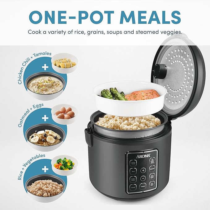AROMA® Digital Rice Cooker, Multicooker, 6-Cup (Uncooked) / 12-Cup (Cooked), Steamer, Slow Cooker, Oatmeal Cooker, Grain Cooker, Auto Keep Warm, 3 Qt, Black, ARC-966BD
