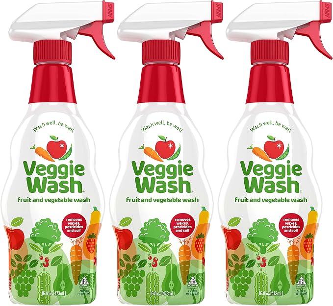 Veggie Wash Fruit and Vegetable Wash, 16 Fluid Ounce, Pack of 3 | Ideal for Cleaning Produce, Kosher, Vegan, Plant-Derived Ingredients, Unscented, No Parabens, Packaging May Vary