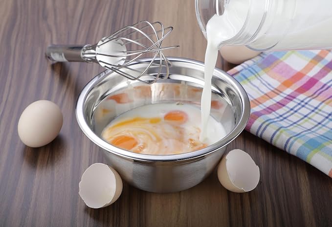 Premium Stainless Steel Mixing Bowls, Set of 4 Stainless Steel Mixing Bowl Set, Easy To Clean, Space Saving, Great for Cooking, Baking, Prepping 0.74qt 1.4qt 3qt 5qt (4 pc German Mixing Bowl)