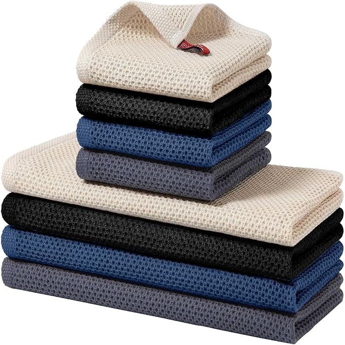 Homaxy 8 Pack 100% Cotton Kitchen Towels and Dishcloths Set, Multicolor | 12 x 12 Inches and 13 x 28 Inches Kitchen Towels Set, Ultra Soft Absorbent Dish Cloths for Washing Dishes