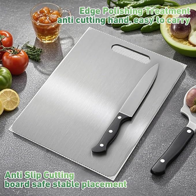 Katori Titanium Cutting Board, 2026 New 100% Pure Titanium Cutting Boards for Kitchen, Double Sided Food Metal Chopping Board, Non Toxic Dishwasher Safe Durable Metal Cut for Meat Fruit Vegetable (XL)
