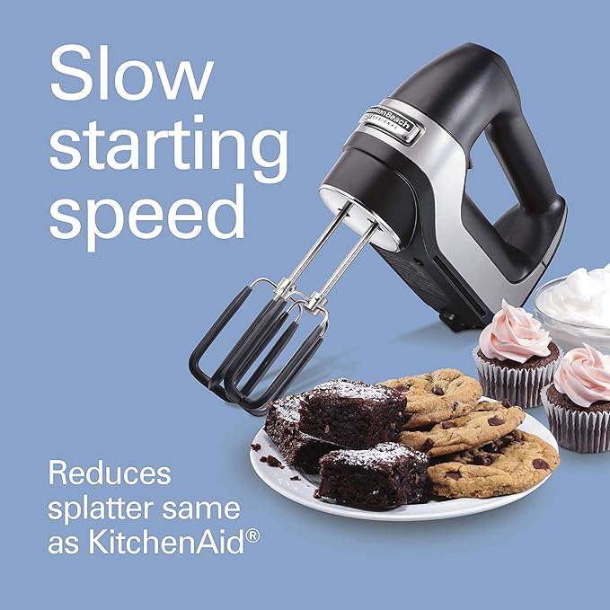 Hamilton Beach Professional 7-Speed Digital Electric Hand Mixer | High-Performance DC Motor | Slow Start | Snap-On Storage Case | SoftScrape Beaters, Whisk, Dough Hooks | Matte Black