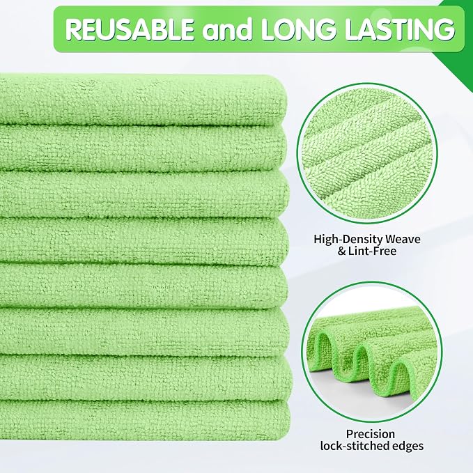 Sage Green Microfiber Cleaning Cloth -Pack of 8, Highly Absorbent Cleaning Rags, 16"X12" All Purpose Cleaning Towels for Housekeeping, Kitchen, Car, Lint Free and Reusable Microfiber Towels