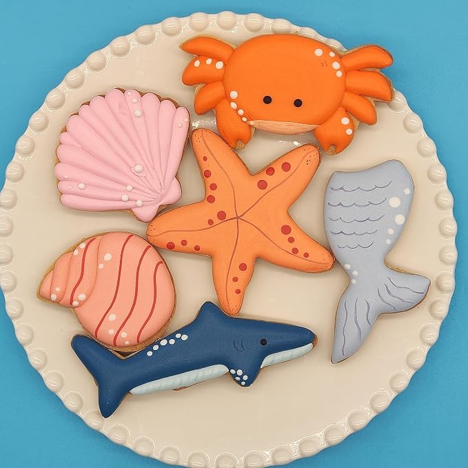 6 PCS Mermaid Cookie Cutters, Mermaid Tail,Starfish,Seashell, Shark, Crab Shapes Summer Themed Biscuits Molds Stainless Steel Metal Cutter for Kids Birthday Party Holidays