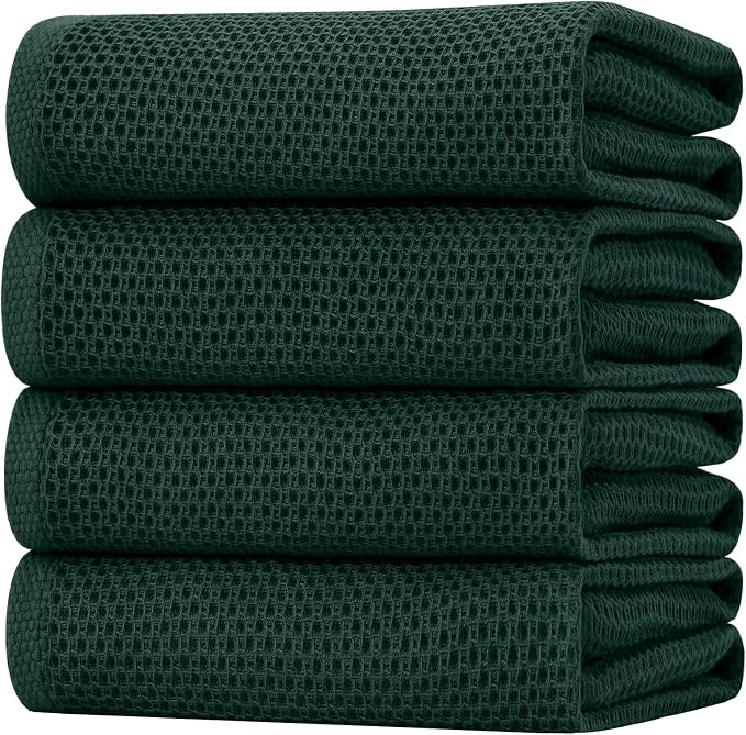 Homaxy 100% Cotton Oversized Waffle Weave Kitchen Towels 4-Pack | Blackish Green, 20 x 28 Inches, Ultra Soft Absorbent Dish Towels, Quick Drying Large Cleaning Towels