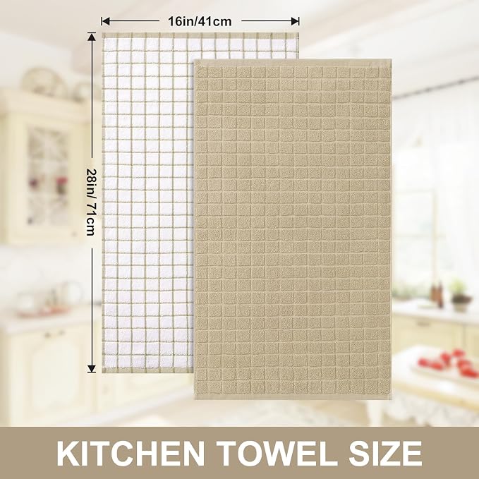 Homaxy Large Premium Cotton Kitchen Towels 16"x 28", 8 Pack, Tan | Natural Ring Spun 390 GSM Dish Towels, Super Absorbent Terry Kitchen Hand Towels, Soft Tea Towels with Hanging Loop
