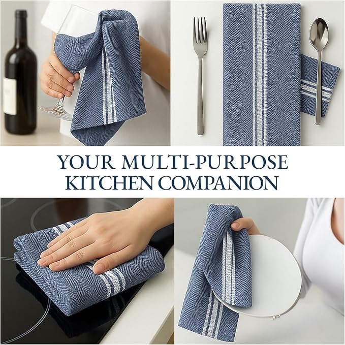 Lane Linen Kitchen Towel Set, 6 Pack 100% Cotton Hand Towels for Kitchen, Dish Towels for Drying Dishes, Lint Free, 14"x25", Good for Cleaning Windows, Ceramic Surface, Glass Stovetops - Blue Chambray