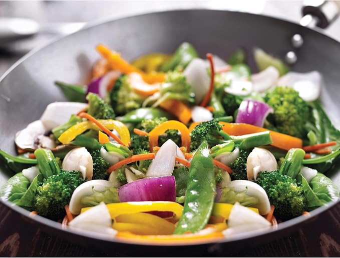 Helen's Asian Kitchen Carbon Steel Mini Wok, 8-Inch, Flat Bottom Chinese Stir Fry Pan With Rubberwood Handle For Single-Serve Stir Fry, Fried Rice, Noodles, And Asian Cooking