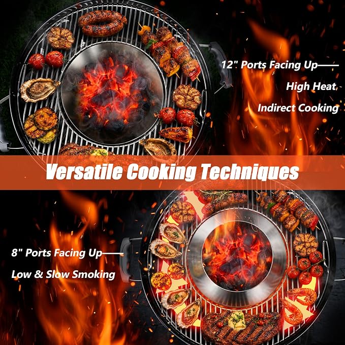 QuliMetal Stainless Steel BBQ Whirlpool for Weber Kettle 22 26.75 Inches | WSM, Big Green Egg, Kamado Joe, Weber Smokey Mountain Charcoal Briquet Holders, Kettle Charcoal Grill Accessories